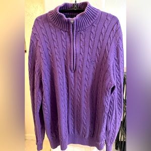 Izod Men's Sweater Medium Deep Purple Blackberry Cable Knit 1/4 Zip 100% Cotton